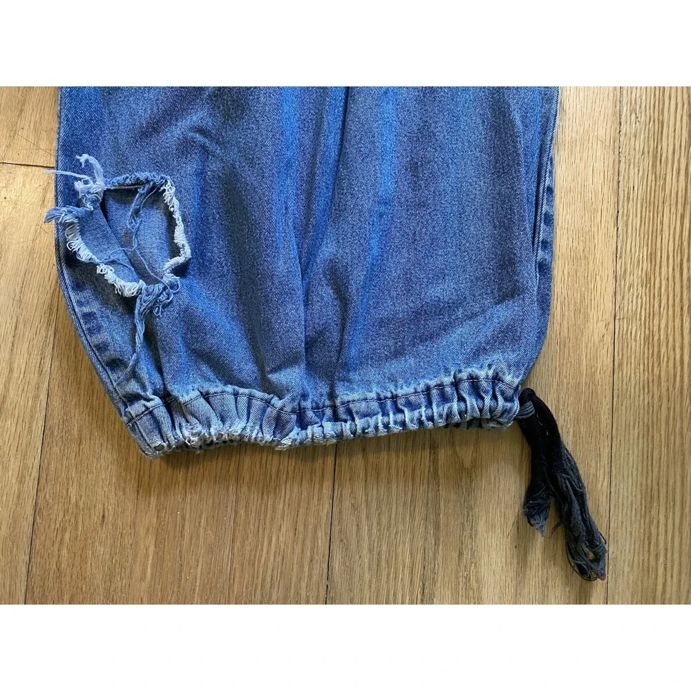 Vintage 90s KIKWEAR Wide Leg Denim Cargo Capri Pants Rave Skater Y2K -size S
